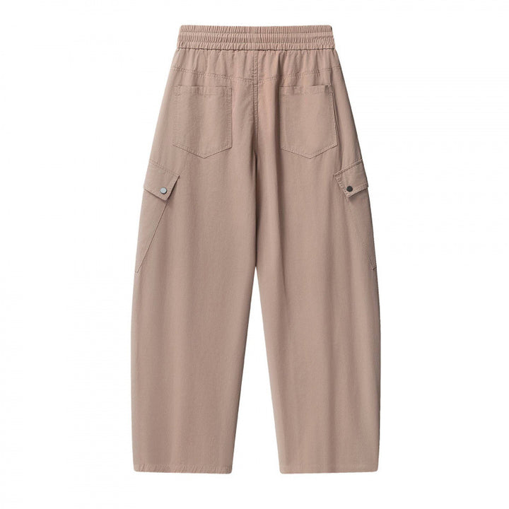 Unisex Lockere Cargo-Hose mit elastischem Bund, Tunnelzug und aufgesetzten Klappentaschen Drune