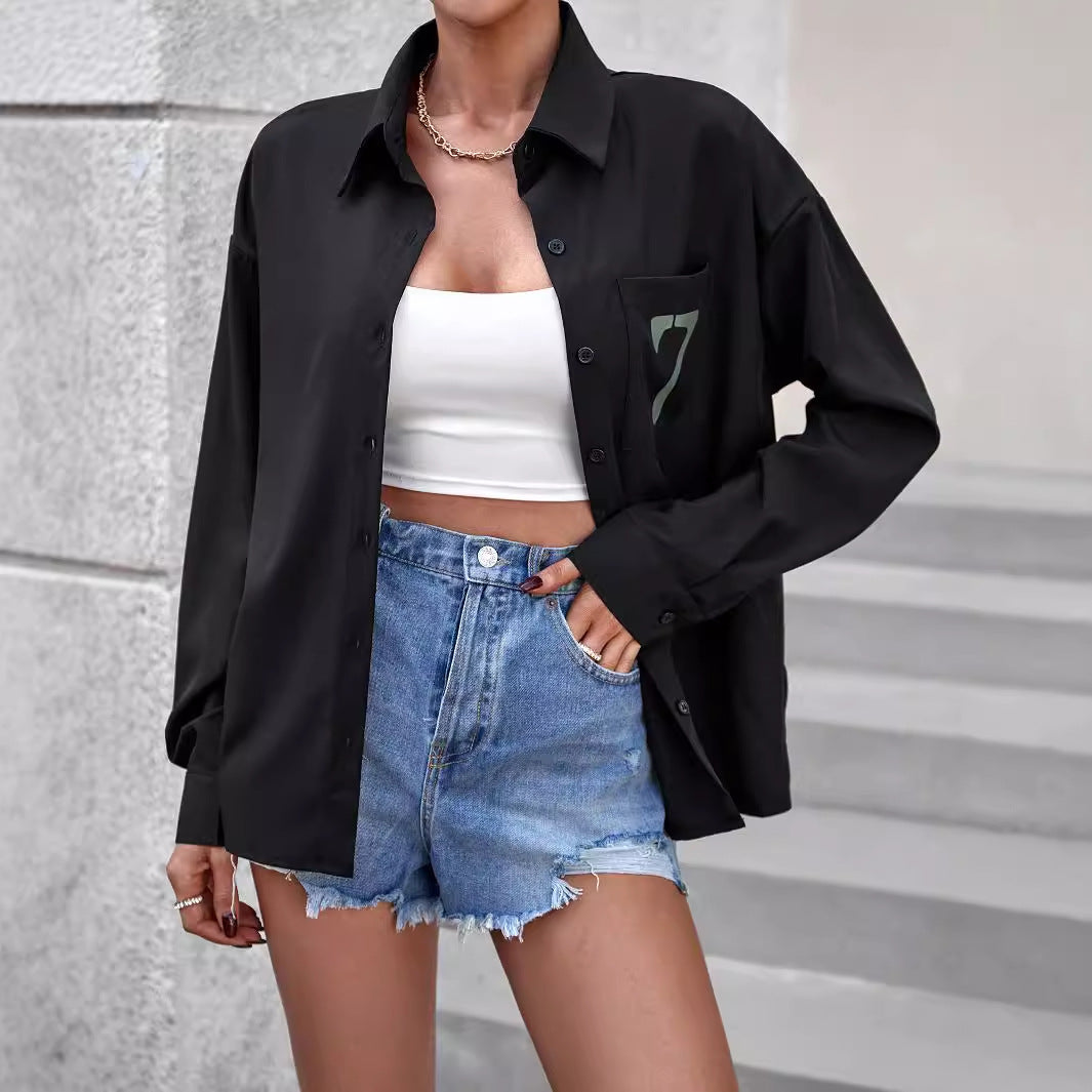 Damen lässige Hemdjacke mit personalisierter Brusttasche und bequemen Schnitt Drune