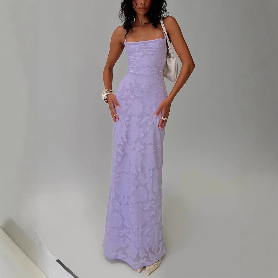 Damen Elegantes Abendkleid mit floralem Spitzenmuster und Spaghettiträgern Drune
