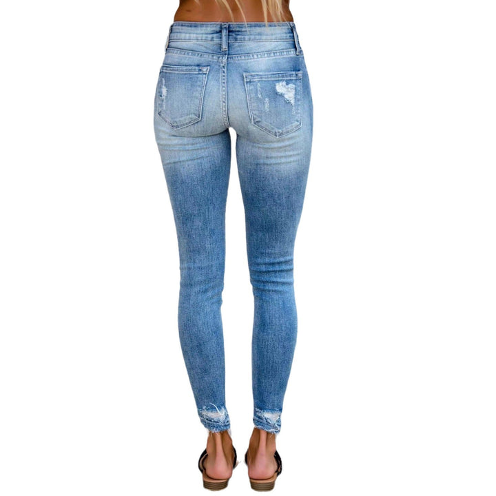 Damen Skinny Jeans mit modischen Rissen und hohem Bund Drune
