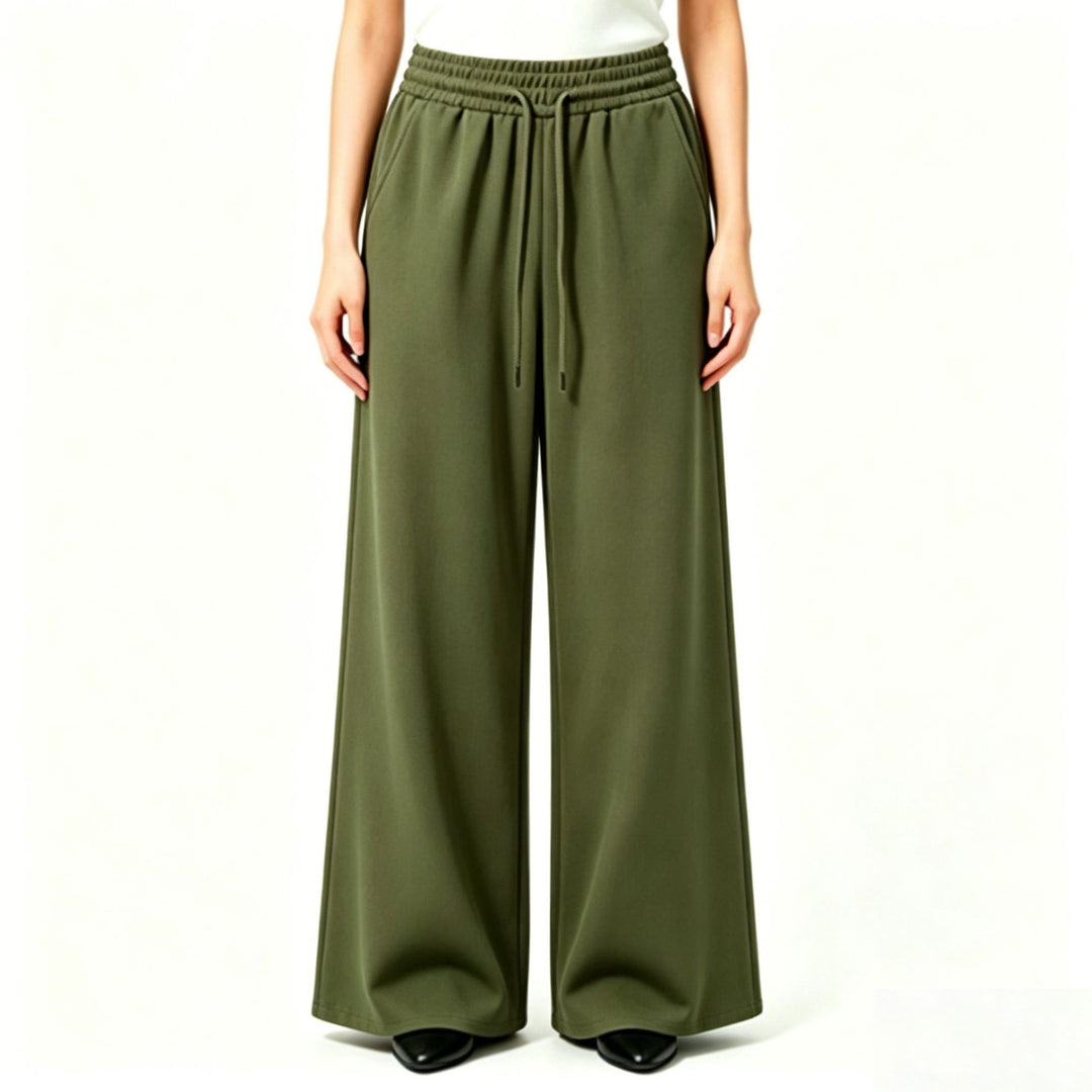 Damen nan weite High-Waist Loungehose mit elastischem Bund, Kordelzug und fließendem Jersey Drune
