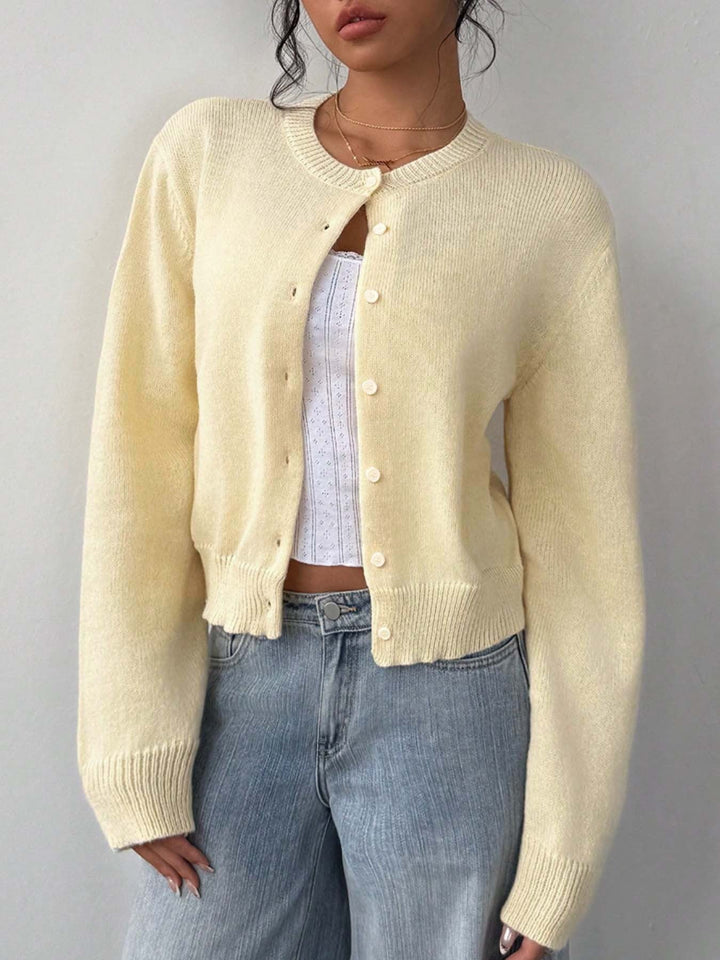 Damen leichte Strickjacke mit Knopfdetails und Rundhalsausschnitt Drune