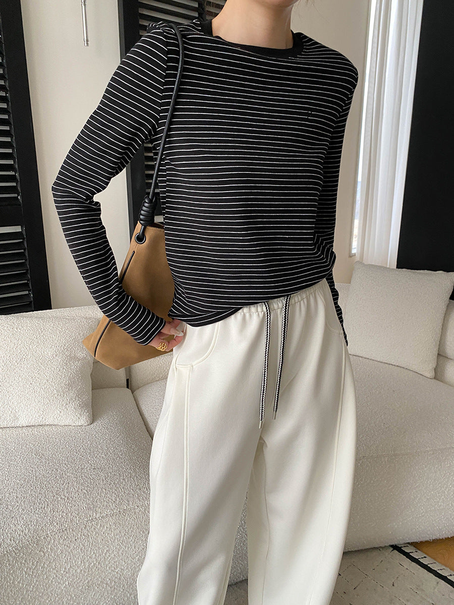 Damen Langarmshirt mit klassischem Streifenmuster und Rundhals Drune