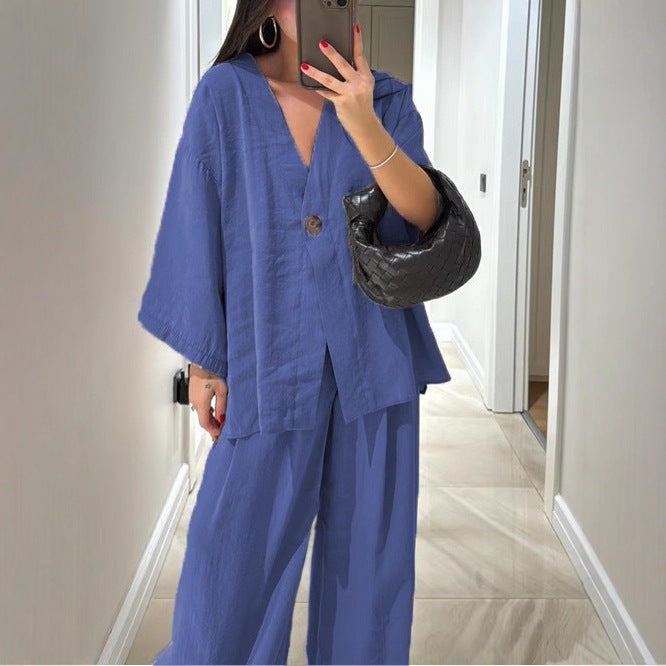 Damen lässiges Two-Piece Set mit oversized Schnitt und Knopfverschluss Drune