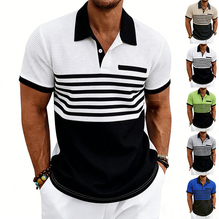 Herren nan Jacquard-Polo mit Blockstreifen, Brustblende und Baumwollmix Drune