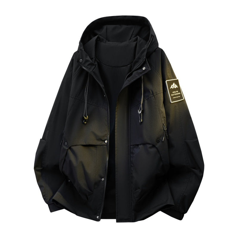 Herren Wattierte Kapuzen-Utility-Jacke mit abnehmbarem Innenfutter & hohem Stehkragen Drune