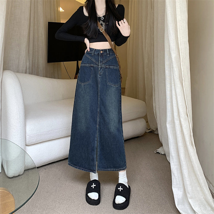 Damen Jeansrock mit hohem Schlitz Drune
