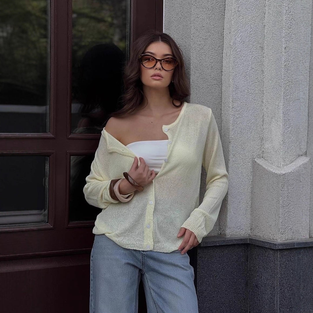 Damen Leichte Strickjacke mit Knopfleiste und lässigem Schnitt Drune