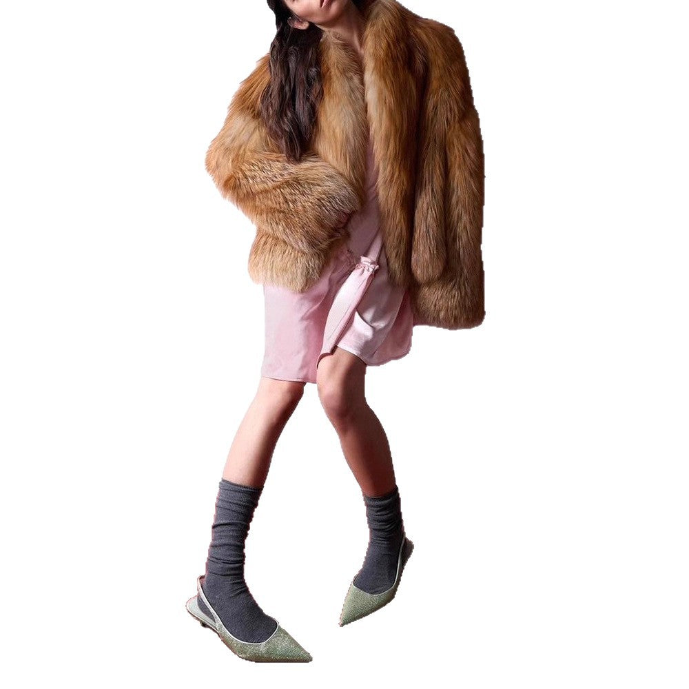 Damen Kurzer Plüsch-Fauxfur-Mantel mit kastiger Silhouette und voluminösem Schalkragen Drune