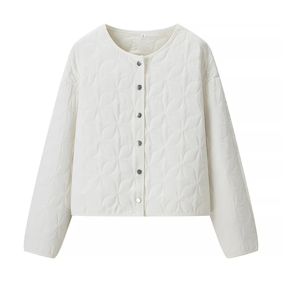 Damen nan gesteppte Boxy-Übergangsjacke mit floraler Steppstruktur, leicht wattiertem Innenfutter und Druckknopfleiste Drune