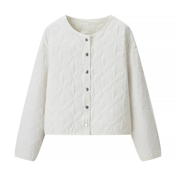 Damen nan gesteppte Boxy-Übergangsjacke mit floraler Steppstruktur, leicht wattiertem Innenfutter und Druckknopfleiste Drune