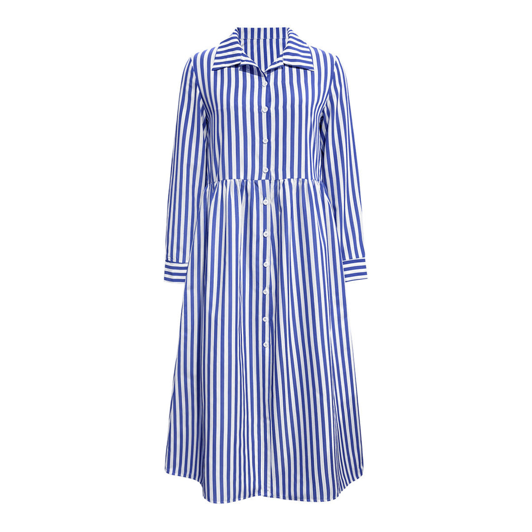 Damen Midi-Kleid mit eleganten Streifen und strukturierter Knopfleiste Drune