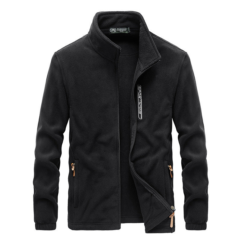 Herren Microfleece-Outdoorjacke mit Stehkragen, Reißverschluss und zipptaschen Drune
