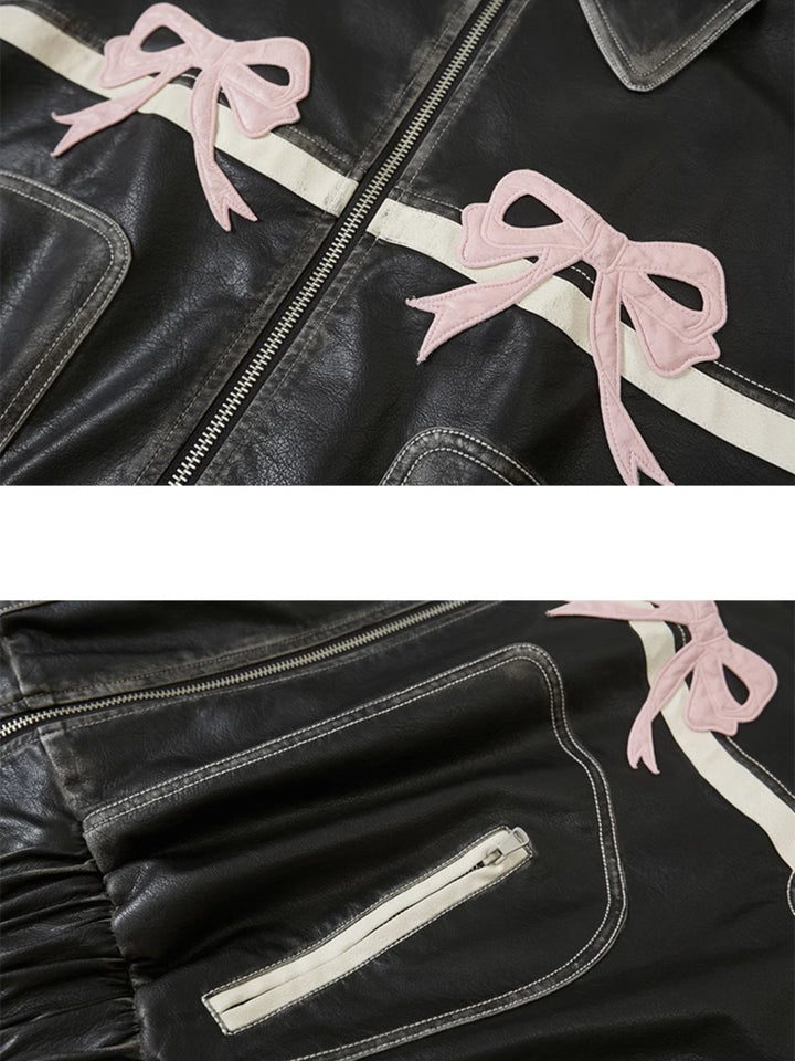 Drune | Bowknot Zip Up Lederjacke