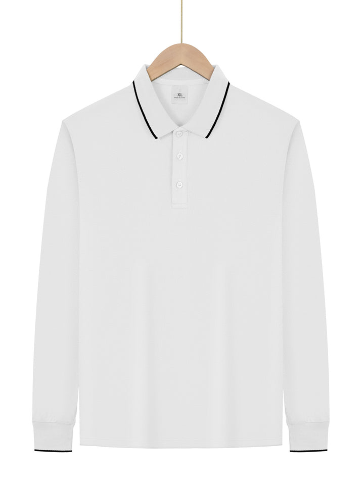 Herren nan langärmeliges Piqué-Poloshirt mit Kontrastpaspel am Kragen und Bündchen Drune