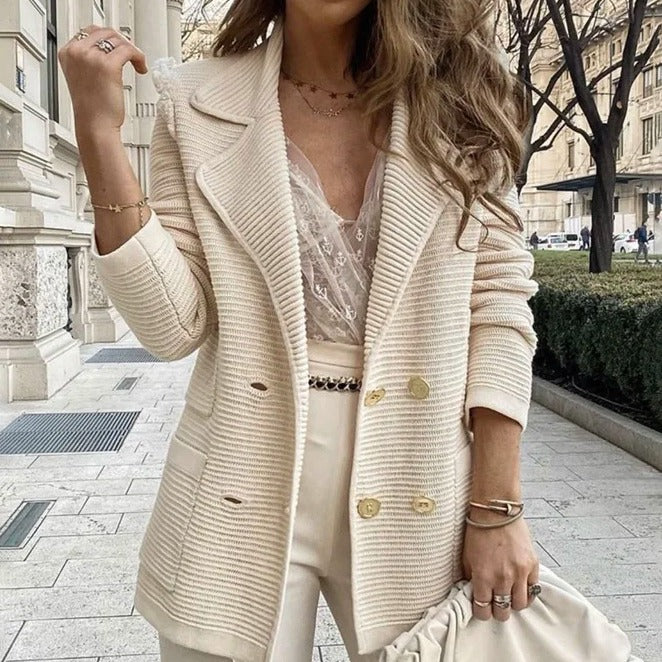 Damen Strukturierte Blazerjacke mit doppelter Knopfleiste und praktischen Taschen Drune