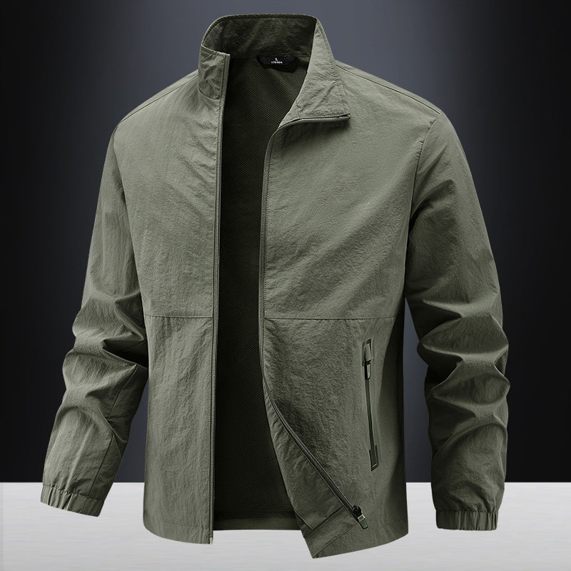 Herren Leichte technische Übergangsjacke mit Stehkragen atmungsaktivem Mesh-Futter und wasserabweisenden Reißverschlusstaschen Drune