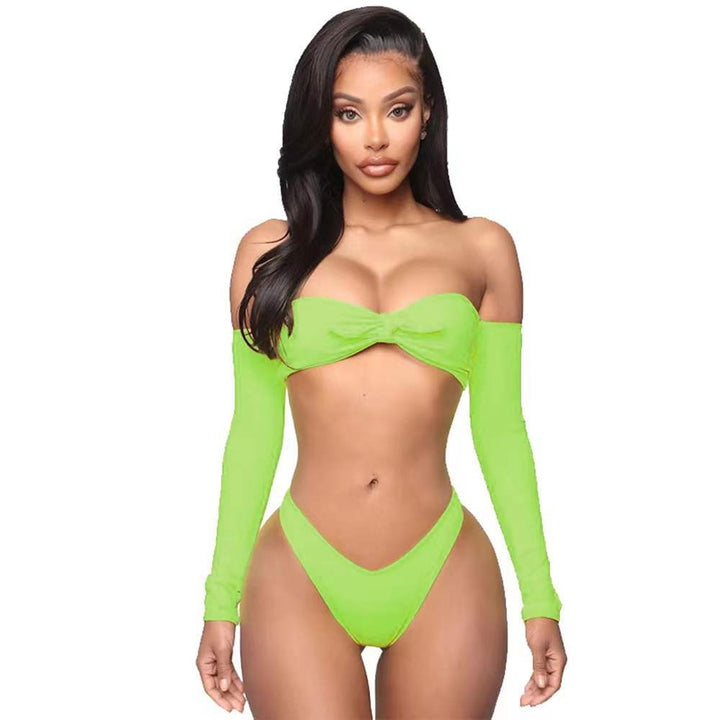 Damen Bikini-Set mit abnehmbaren Ärmeln und raffiniertem Knoten-Detail Drune