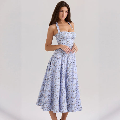 Damen A-Linien Kleid mit schulterfreiem Design und floralem Print Drune