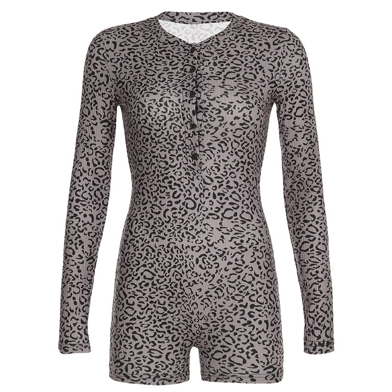 Damen Jumpsuit mit elegantem Leopardenmuster und praktischem Knopfverschluss Drune