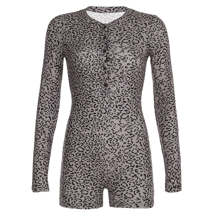 Damen Jumpsuit mit elegantem Leopardenmuster und praktischem Knopfverschluss Drune