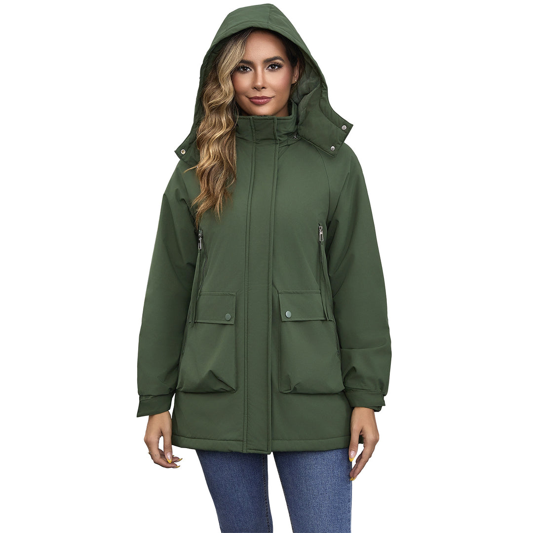 Damen nan leichter Kapuzen-Parka mit verdecktem Zwei-Wege-Reißverschluss und aufgesetzten Pattentaschen Drune