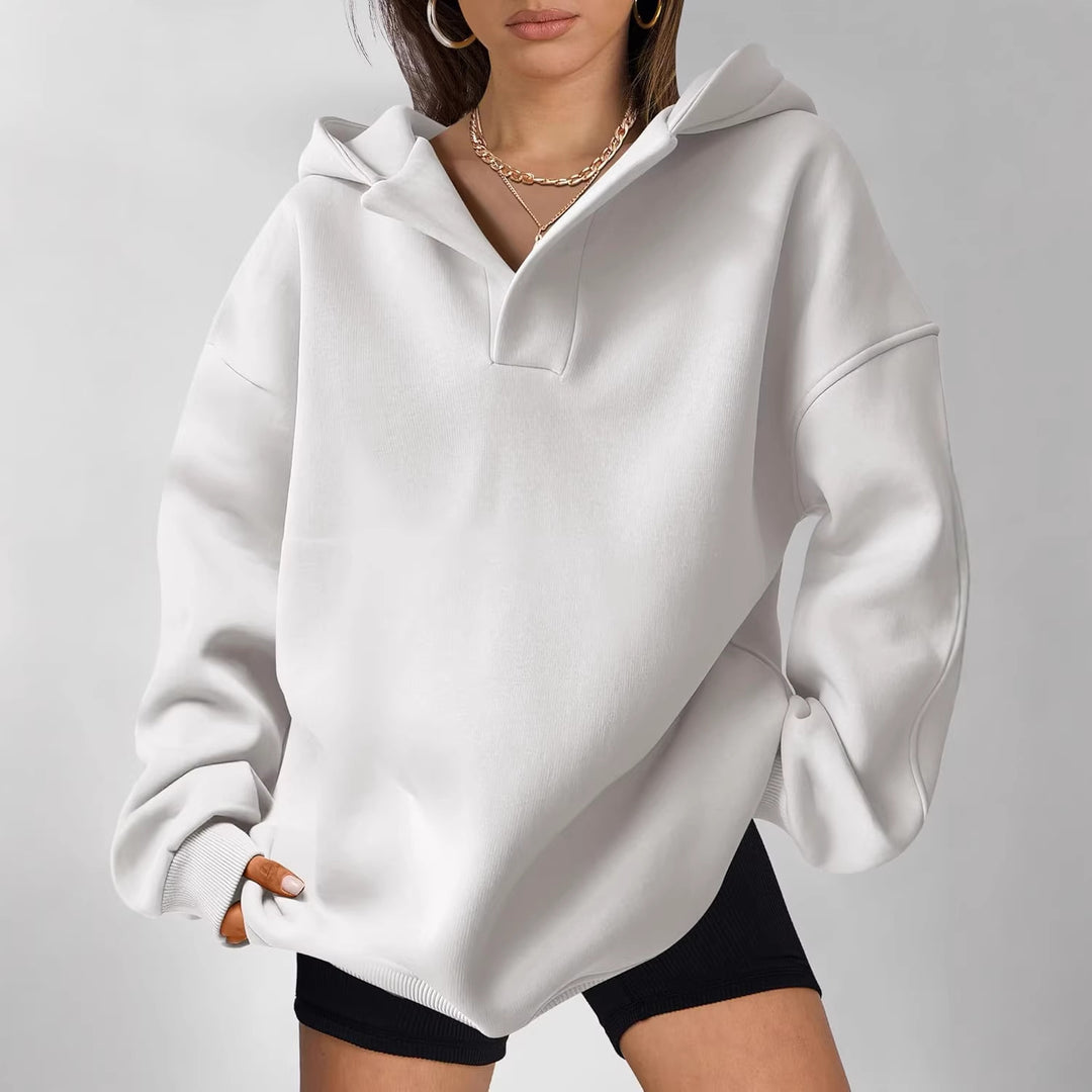 Damen Oversize-Kapuzenpullover aus schwerem Sweatstoff mit V‑Ausschnitt‑Detail und langen Rippbündchen Drune