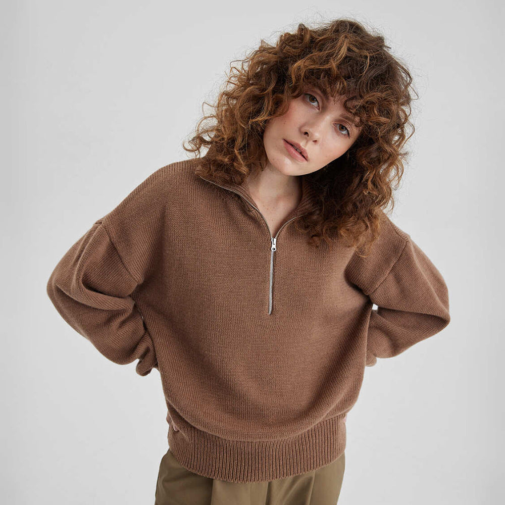 Damen Modischer Strickpullover mit hohem Kragen Drune