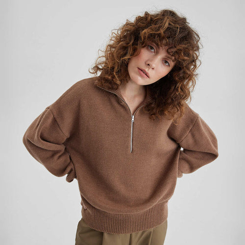 Damen Modischer Strickpullover mit hohem Kragen Drune