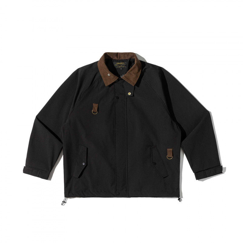 Unisex Kastenförmige Overshirt‑Jacke im Utility‑Stil mit Cordkragen, Pattentaschen und Kordelzugsaum Drune