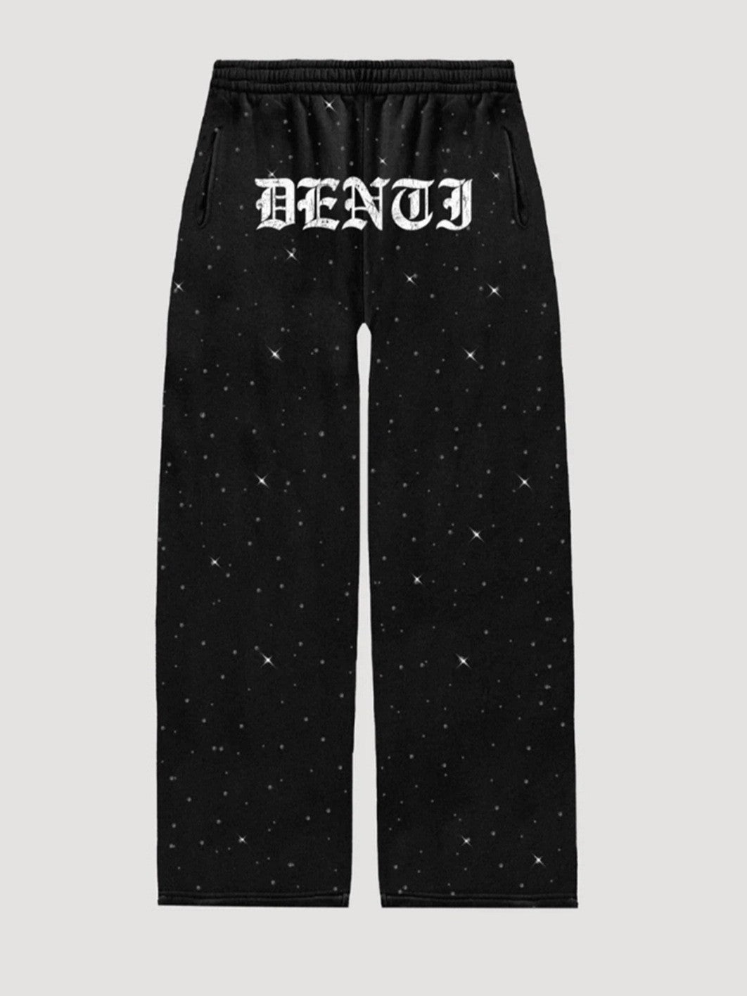 Damen nan Loungehose mit Galaxie-Sternenprint, geradem Bein, elastischem Komfortbund und gotischem Schriftzug Drune