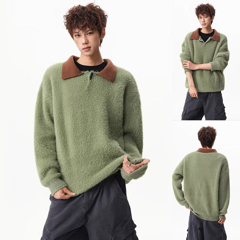Herren Moderner Grobstrickpullover mit Stehkragen Drune