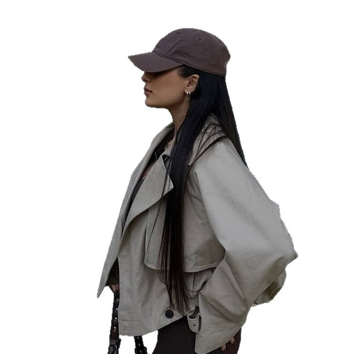 Damen Leichte Cropped-Übergangsjacke im Utility-Stil mit Hemdkragen und Tunnelzug Drune