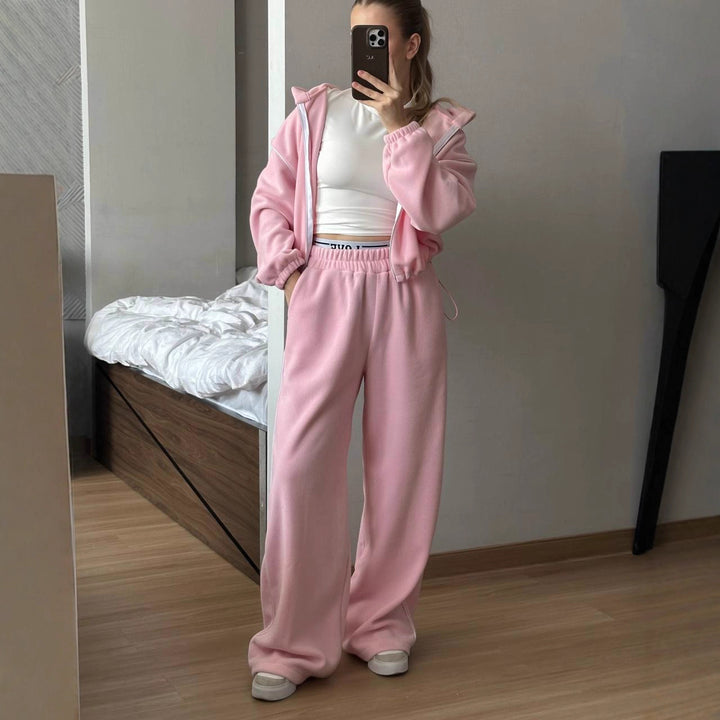 Damen bequemer Fleece-Sportanzug mit hohem Kragen und Reißverschluss Drune