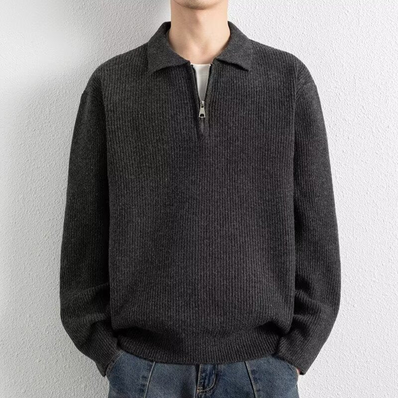 Herren Gemusterter Strickpullover mit Stehkragen Drune