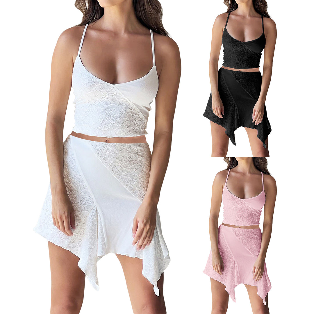 Damen Crop-Top und verspielter Rock mit asymmetrischem Saum Drune