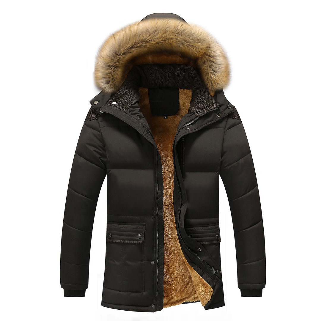 Herren Lang geschnittener Thermo-Parka mit Teddy-Innenfutter und abnehmbarem Kunstfellbesatz Drune