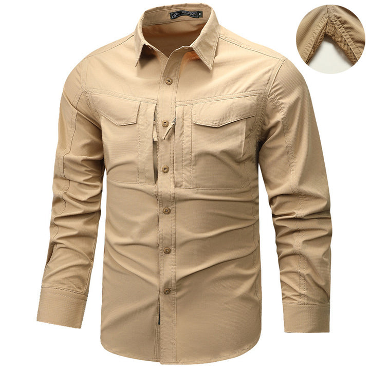 Herren Langarm Outdoor-Hemd mit Ripstop, Brustklappen und Reißverschlusstasche Drune