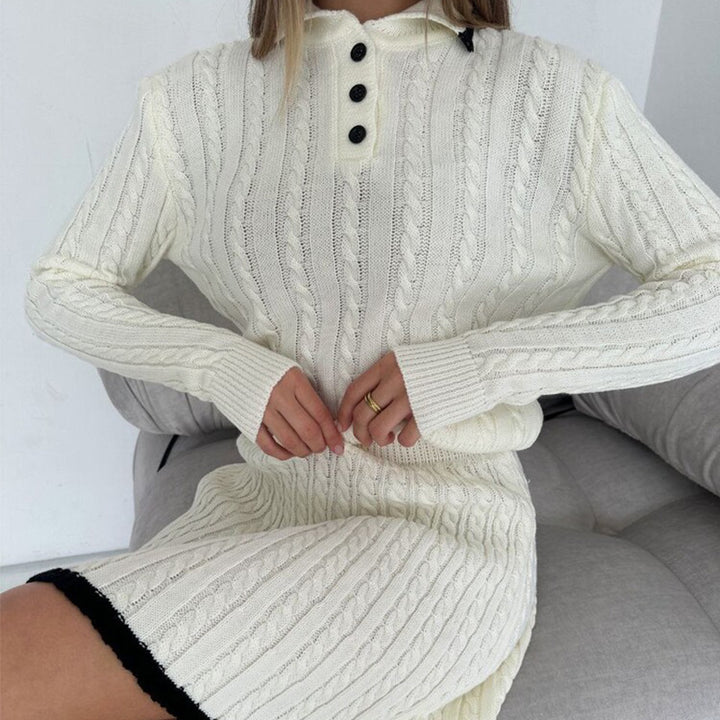 Damen gestricktes Polo-Lounge-Set mit Zopfmuster, tailliertem Cropped-Pullover und A-Linien-Rock Drune