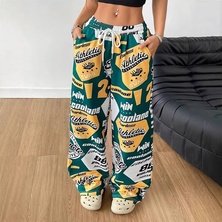 Damen Modische Freizeithose mit auffälligem Print und elastischem Bund Drune