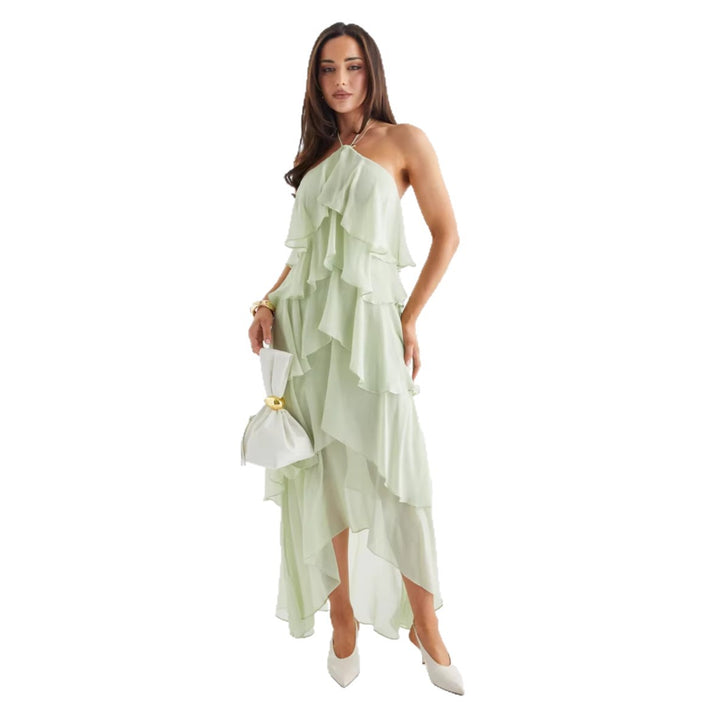 Damen Elegantes Maxikleid mit schwingenden Rüschendetails Drune