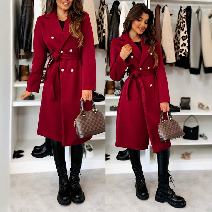 Damen Eleganter Trenchcoat mit taillierbarem Gürtel und Doppelreiher Drune