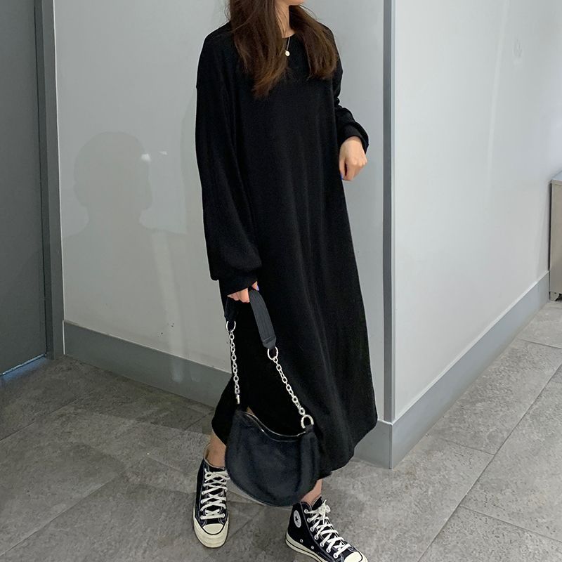 Damen Elegantes Maxikleid mit langen Ärmeln und strukturiertem Design Drune