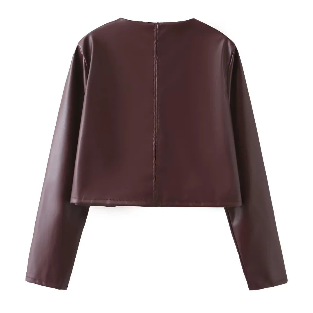 Damen Kunstleder Jacke mit Knopfdetails und eleganten Taschen Drune