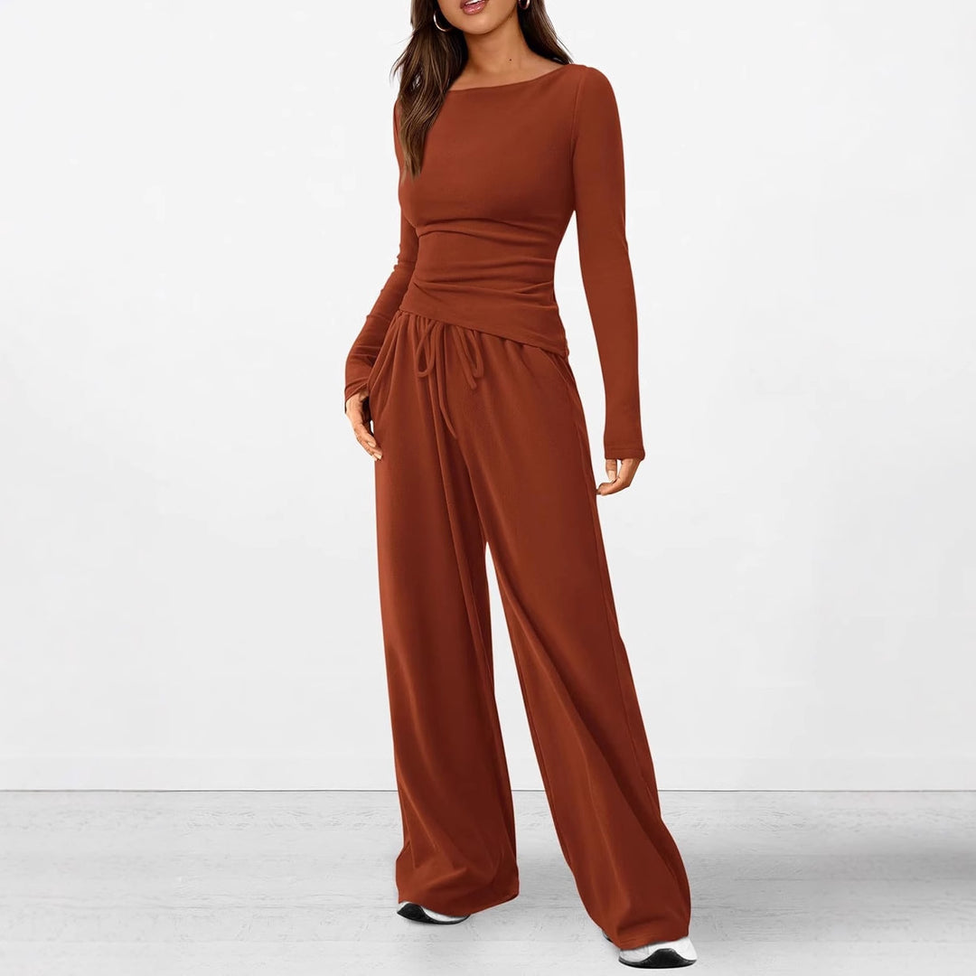 Damen elegantes und bequemes Lounge-Set mit langem Arm und elastischem Bund Drune