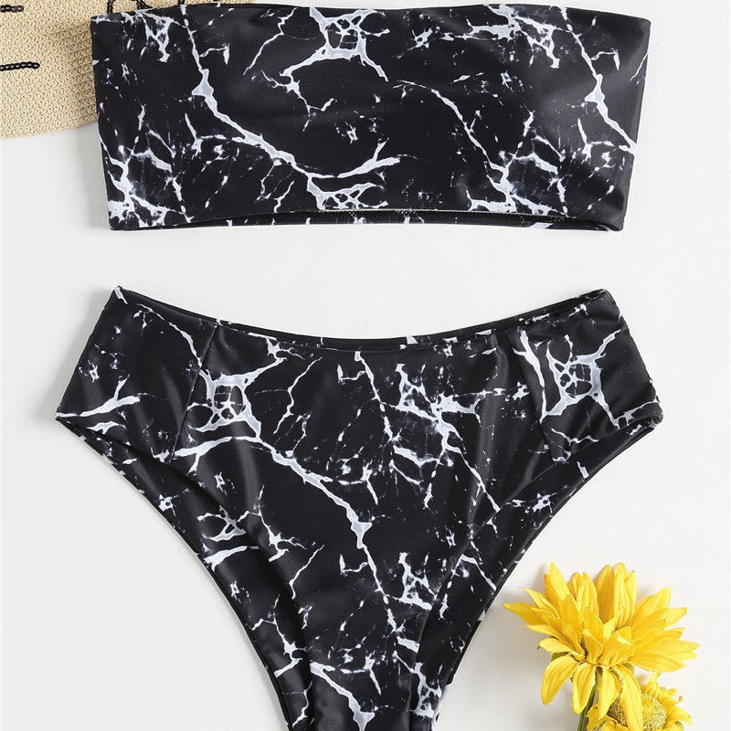 Damen Bandeau-Bikini mit elegantem Marmormuster Drune