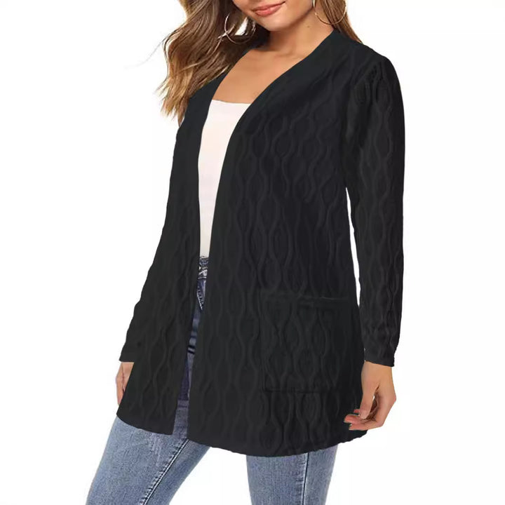 Damen Offene Strickjacke mit strukturierter Wellenoptik und aufgesetzten Taschen Drune