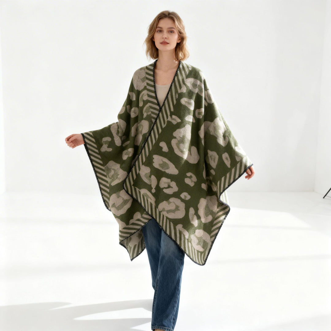 Damen Strukturierter Jacquard‑Capeponcho im Oversize‑Fall mit kontrastierter Kettelkante Drune