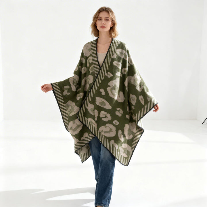 Damen Strukturierter Jacquard‑Capeponcho im Oversize‑Fall mit kontrastierter Kettelkante Drune