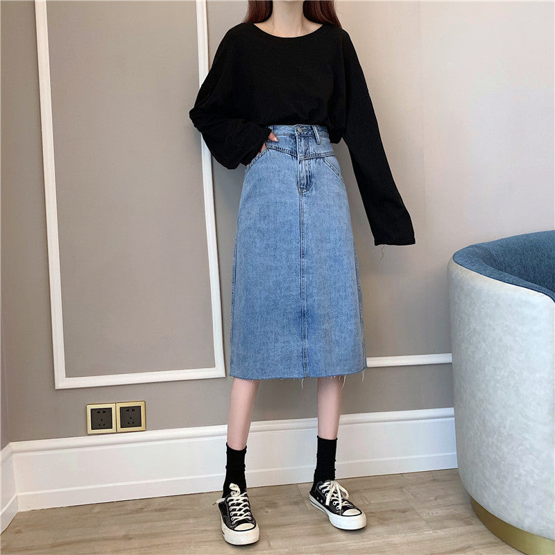 Damen Midi-Denimrock mit unregelmäßigem Saum Drune